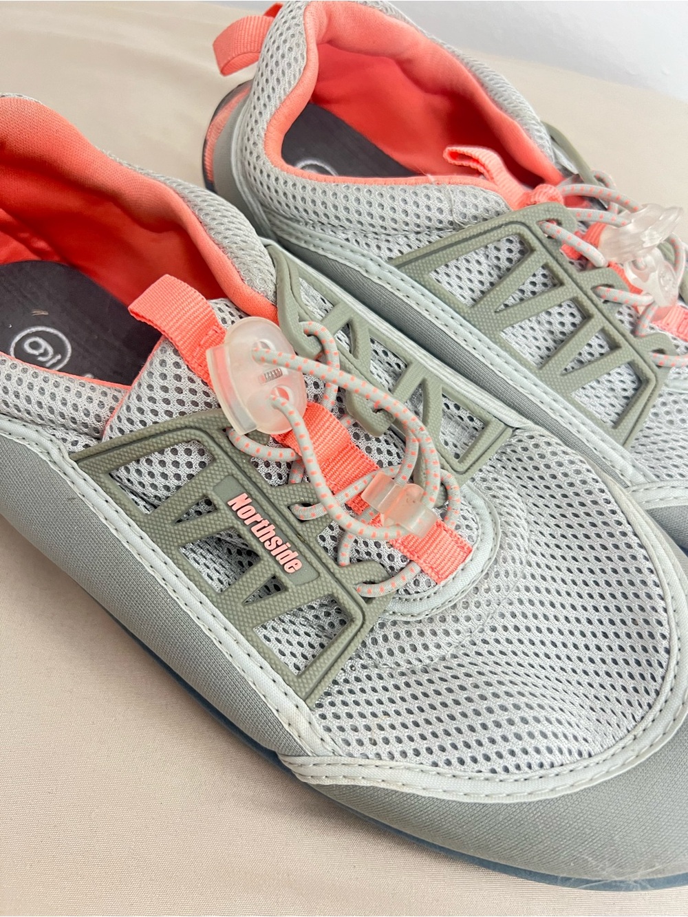 Northside Women's Gray and Coral Athletic Sneakers (tiny hole on left shoe)